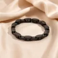 Black titanium steel chain bracelet men geometric link jewelry stylish wrist accessory - Striped Style (6)