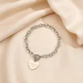 Stainless steel heart pendant OT clasp bracelet, minimalist silver chain jewelry for women. - Love Engraved Heart Chain (4) / 20cm / Silver