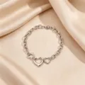 Stainless steel heart pendant OT clasp chain bracelet, silver minimalist jewelry variant. - Triple Heart Chain (5)