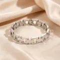 Men Titanium Steel Chain Bracelet Hip Hop Geometric Link Bracelet Silver Tone Style - Hollow Cube Style (8)