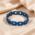 Men blue titanium steel link bracelet hip hop geometric chain fashion jewelry accessory - Hollow Cube Style (9)
