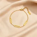 Gold stainless steel bracelet for women, minimalist geometric oval link chain jewelry. - 3 Geometric Links Bracelet / Gold