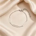 Minimalist stainless steel chain bracelet for women with geometric links and extension chain. - 3 Geometric Links Bracelet / Silver