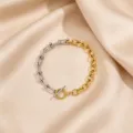 Two-tone stainless steel OT toggle bracelet with U-shaped and round links for women. - Two Tone Horseshoe Chain (10)