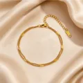 Gold Double Layer Bracelet Stainless Steel Snake Chain Minimalist Chic Jewelry for Women - Embossed Double Layer Bracelet / Gold