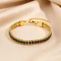 Gold titanium steel bracelet for women with black zircon, elegant daily jewelry gift. - Blue Rhinestone Claw Chain Bracelet / Gold