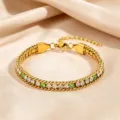Titanium steel women's bracelet luxury multi-color zirconia fashion diamond-inlaid jewelry versatile - White and Green Rhinestone Claw Chain Bracelet / Gold
