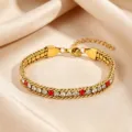 Titanium steel bracelet for women, stylish multi-color zirconia crystal design for daily wear. - White and Red Rhinestone Claw Chain Bracelet / Gold