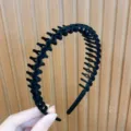 Black flocked toothed headband, anti-slip hair hoop for daily face washing and chic styling. - Black