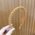 Flocked zigzag hairband women face washing anti-slip brown teeth headband daily hair accessory - Khaki