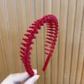 Red flocked headband with teeth, anti-slip hair hoop for women face washing and daily hair styling. - Burgundy