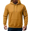 Men's heavyweight fleece hoodie casual utility sweatshirt with sleeve pocket and drawstring. - Turmeric