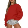 Vista detallada de la sudadera roja de cuello redondo y manga larga, tejido suave y comodo. - S / Sudadera de cuello redondo roja