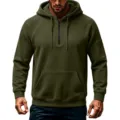 Men's army green tactical half-zip hoodie featuring raglan sleeves and kangaroo pocket. - Army Green
