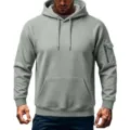 Sudadera pesada con capucha de felpa para hombre con bolsillo y detalle de manga estilo casual. - S / Gris claro