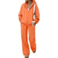 Conjunto de chándal de felpa naranja con sudadera con capucha y pantalón ancho. - S / Superior E Inferior / Naranja