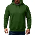 Men's heavy fleece-lined tactical hoodie in dark green with sleeve pocket and cozy hood. - Army Green