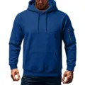 Men's heavy fleece-lined hooded sweatshirt with sleeve pocket winter casual pullover hoodie - Navy Blue
