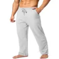 Detailed view of men's casual loose grey sweatpants with drawstring and pockets for daily wear. - S / Light Gray