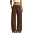 Women fleece lined loose sweatpants casual wide leg trousers high waist drawstring pants - S / Brown