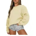 Sudadera casual de cuello redondo y manga larga de color liso para otoño e invierno top. - S / Sudadera de cuello redondo caqui