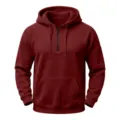 Men's dark red half-zip hooded sweatshirt detail view, casual raglan long sleeve pullover. - S / Burgundy