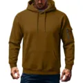 Men's heavyweight fleece lined brown hoodie casual tactical streetwear sweatshirt. - Caramel color
