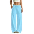 Women casual loose wide leg sweatpants high waist drawstring light blue casual trousers - S / Sky Blue