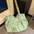 Vintage τσάντα tote από καμβά με φλοράλ, γυναικεία τσάντα ώμου άνοιξη καλοκαίρι - Shoulder Bag / Πράσινο