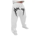Pantalón de chándal gris con estampado gótico Y2K para hombre y mujer, corte holgado cómodo. - Blanco