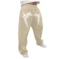 Pantalones de chándal caqui holgados con estampado gótico Y2K y cordón detalle - Caqui