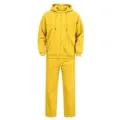 Detailansicht des gelben Fleece-Kapuzenpullovers mit Reißverschluss und passender Hose. - Gelb