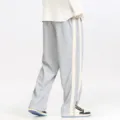 Men's casual loose straight sweatpants with side stripes, comfortable streetwear trousers for autumn. - M / Light Gray