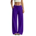 Women fleece lined loose wide leg sweatpants casual high waist drawstring purple trousers - S / Purple