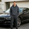 Men's Fleece Hoodie Sweatpants Set Solid Color Casual Sportswear Two Piece Tracksuit - Dark Gray