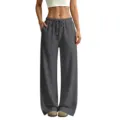 Pantaloni della tuta larghi felpati da donna con vita alta e comode tasche laterali. - Taglia S / Grigio scuro