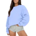 Sweat-shirt molletonné col rond décontracté pour homme et femme, pull ample automne hiver. - Bleu clair
