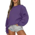 Femme sweat-shirt col rond violet décontracté manches longues haut pull ample vêtements quotidiens - Sweat-shirt à col rond violet