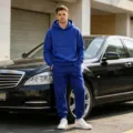 Men's solid royal blue fleece-lined hoodie and sweatpants tracksuit set for casual daily wear. - Sapphire Blue