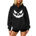 Sudadera con capucha Halloween estampado calabaza hombre mujer casual manga larga - S / Tops / Negro