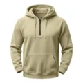 Men's casual half-zip fleece hoodie with kangaroo pocket in khaki, comfortable fit. - Apricot