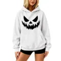 Sudadera con capucha blanca con estampado de calabaza Halloween y bolsillo delantero - S / Tops / Blanco