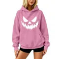 Sudadera con capucha rosa estampado calabaza Halloween parte superior casual mujer. - S / Tops / Rosa