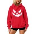 Red Halloween pumpkin print hoodie for men and women, casual drop shoulder hooded sweatshirt. - S / Tops / Red