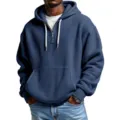 Men's waffle knit quarter zip hoodie casual streetwear long sleeve hooded sweatshirt top - S / Tops / Dark Blue