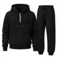 Ensemble survêtement noir classique uni avec sweat à capuche zippé et pantalon de jogging. - M / Haut et Bas / Noir