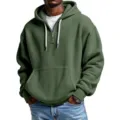 Men's dark green waffle knit quarter-zip hooded sweatshirt, casual streetwear top. - Dark Green