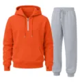Ensemble de survêtement ample et décontracté à capuche demi-zippée pour hommes et femmes. - M / Haut et Bas / Orange