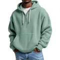 Men's waffle knit quarter zip hoodie long sleeve casual pullover sweatshirt in mint green - Light Green