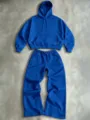 Königsblauer lässiger zweiteiliger Kapuzenpullover und weite Jogginghose Anzug. - S / Oberteil und Hose / Königsblau Set